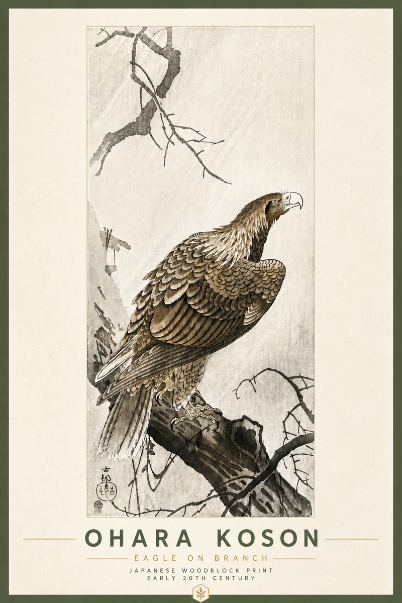Ohara Koson Eagle on Branch No6 - Juliste