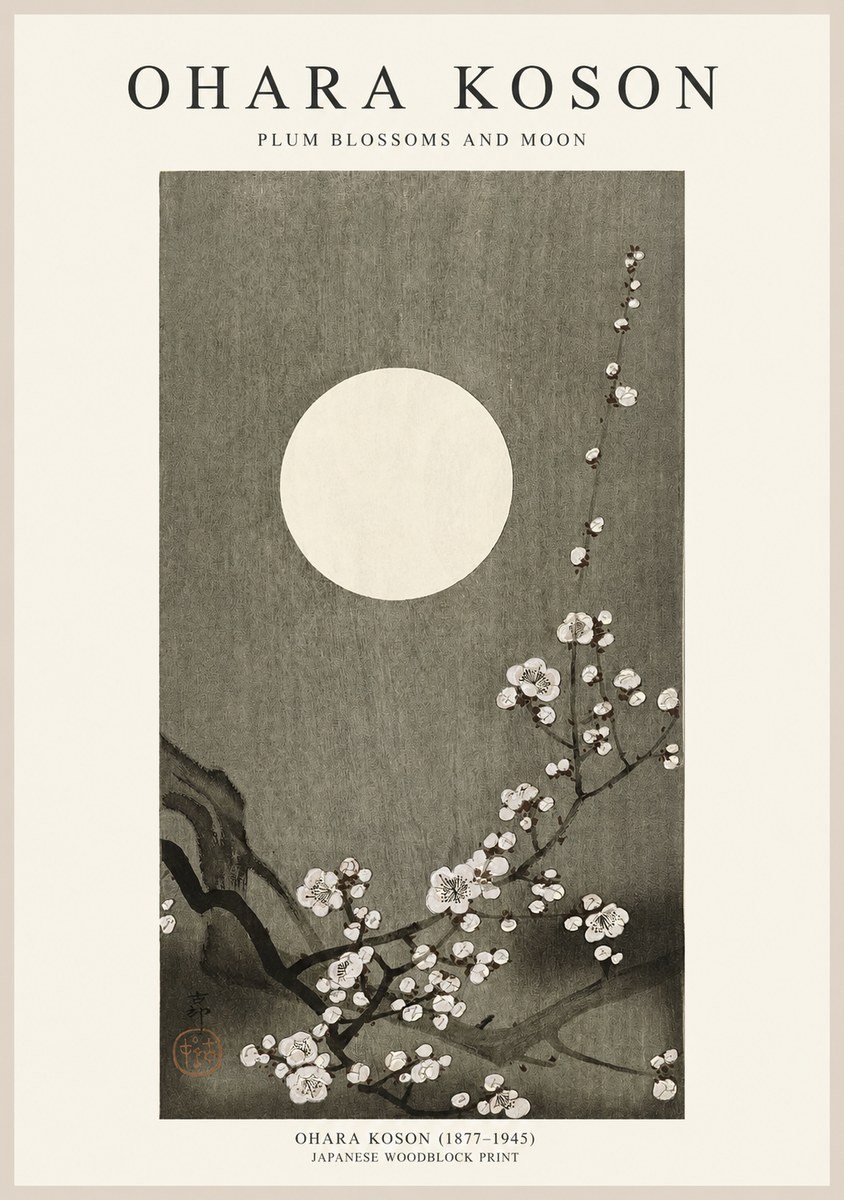 Ohara Koson Plum Blossoms and Moon No1 - Juliste