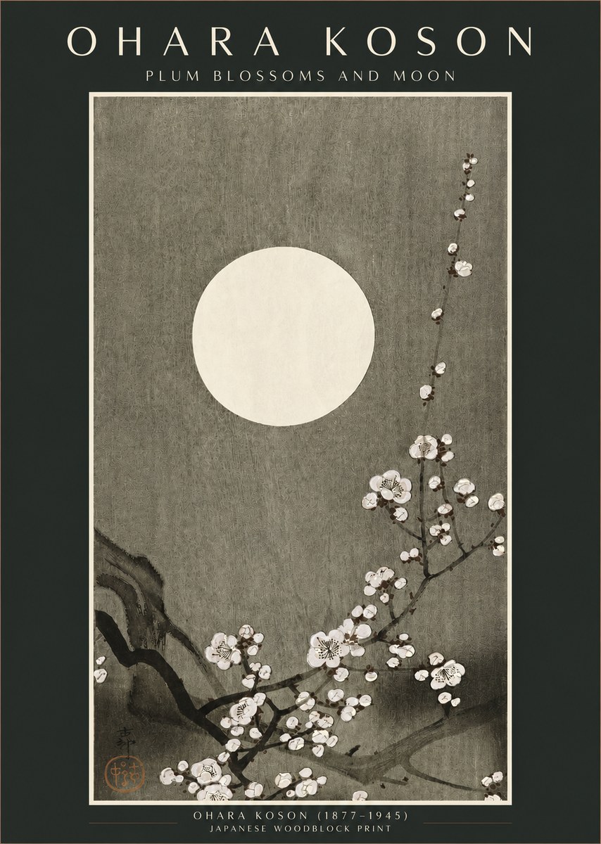 Ohara Koson Plum Blossoms and Moon No2 - Juliste