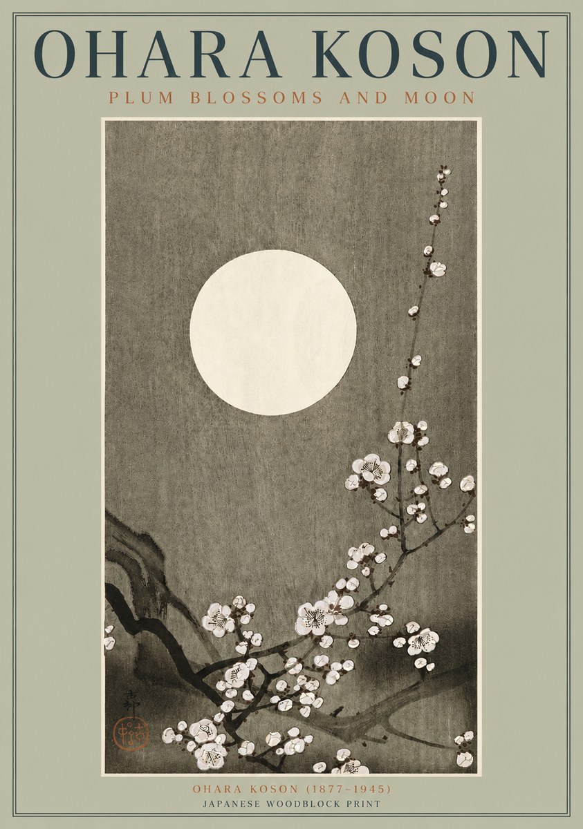 Ohara Koson Plum Blossoms and Moon No3 - Juliste
