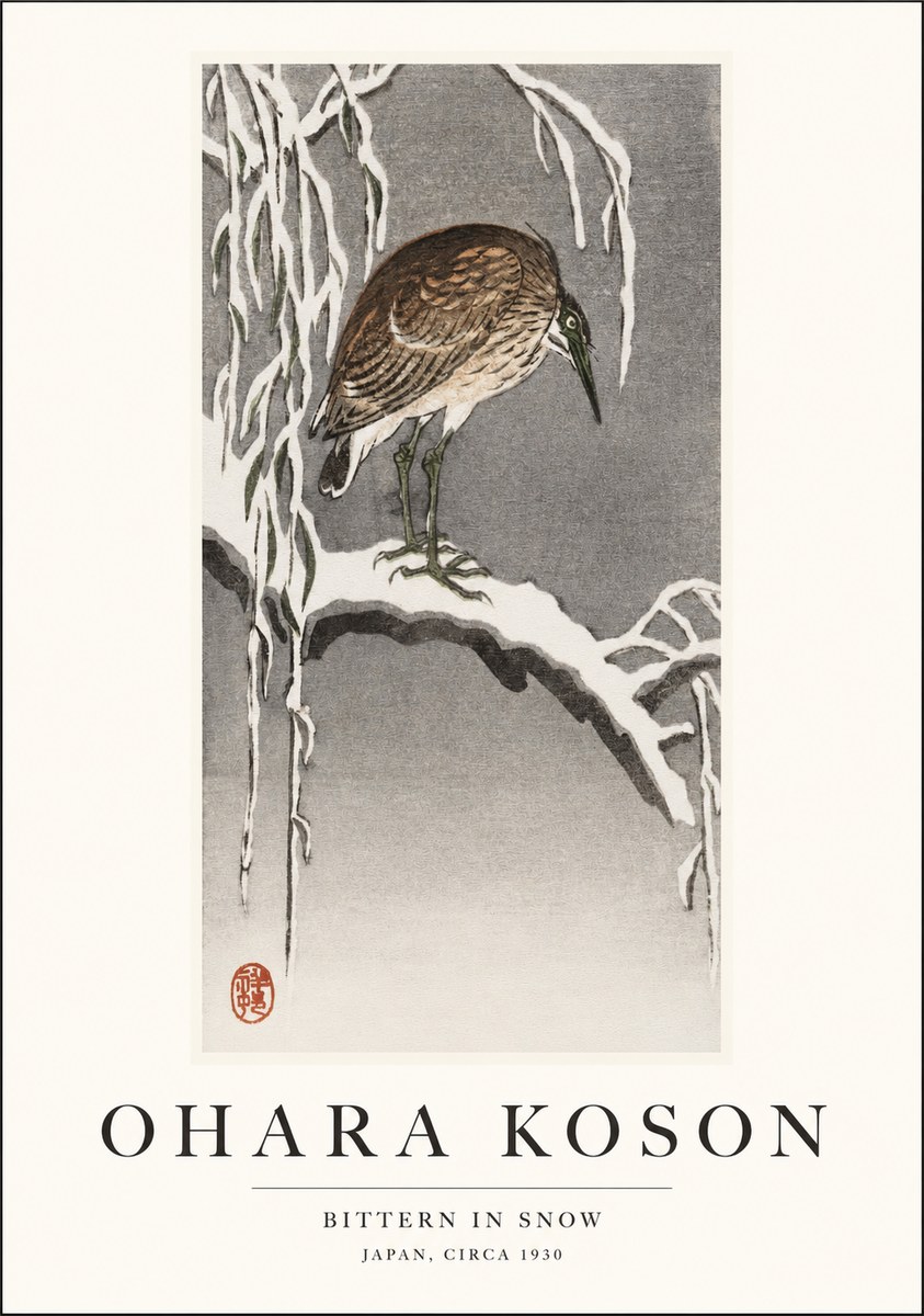 Ohara Koson Bittern in Snow No1 - Juliste