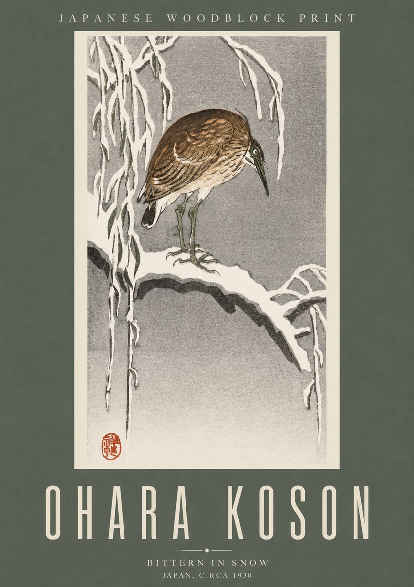 Ohara Koson Bittern in Snow No2 - Juliste