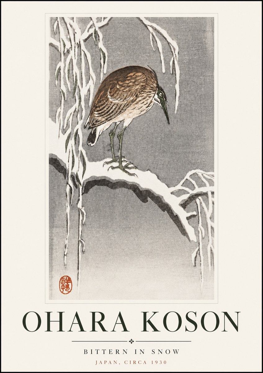 Ohara Koson Bittern in Snow No3 - Juliste