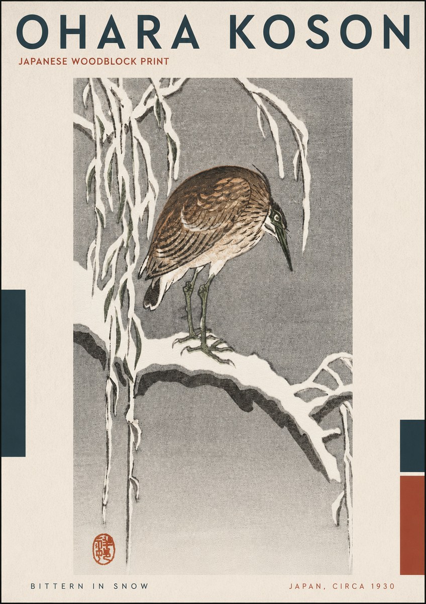 Ohara Koson Bittern in Snow No4 - Juliste