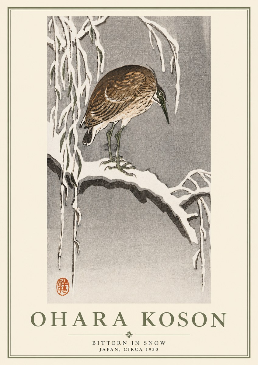 Ohara Koson Bittern in Snow No5 - Juliste