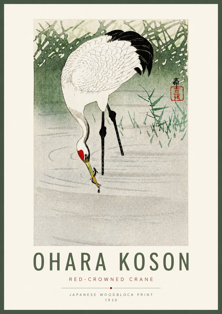 Ohara Koson Red-crowned Crane No2 - Juliste
