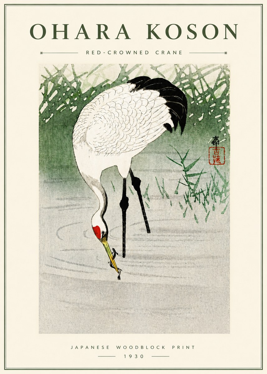 Ohara Koson Red-crowned Crane No5 - Juliste