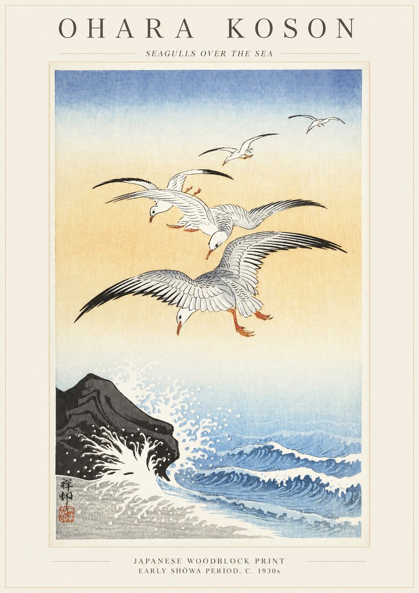 Ohara Koson Seagulls over the Sea No1 - Juliste
