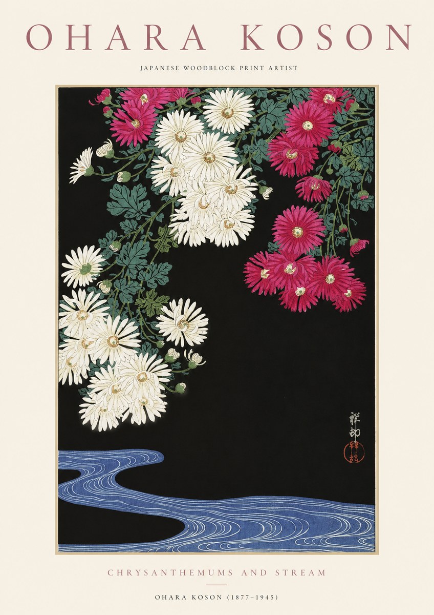 Ohara Koson Chrysanthemums and Stream No1 - Juliste