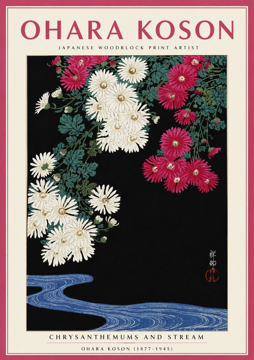 Ohara Koson Chrysanthemums and Stream No5 - Juliste