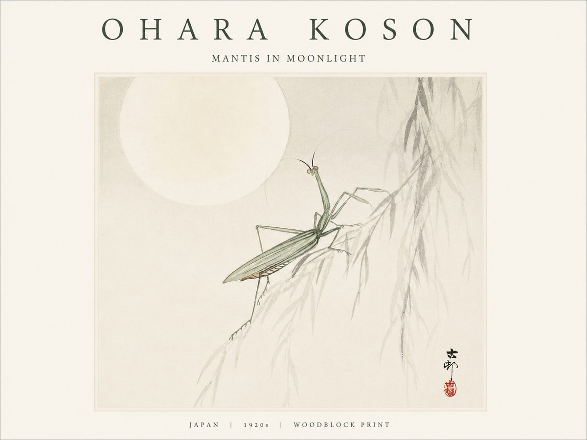 Ohara Koson Mantis in Moonlight No1 - Juliste