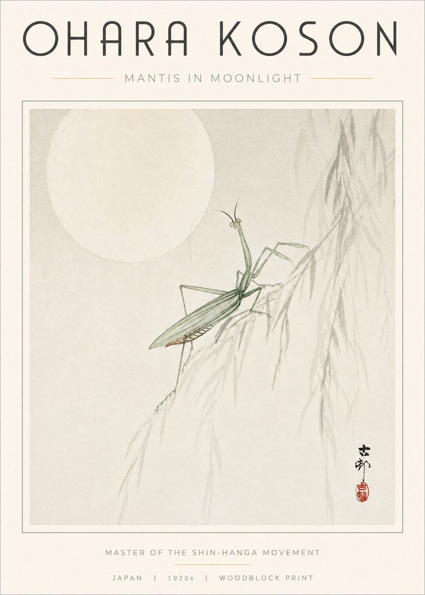 Ohara Koson Mantis in Moonlight No3 - Juliste