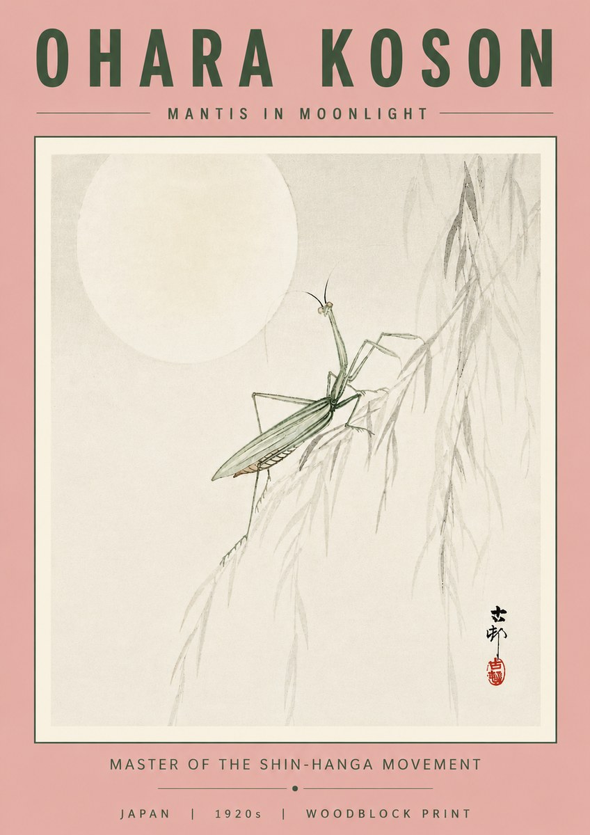 Ohara Koson Mantis in Moonlight No4 - Juliste