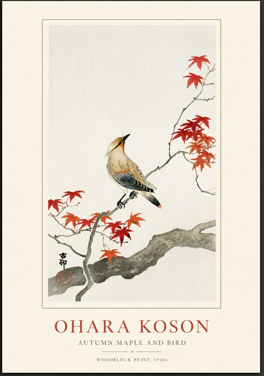 Ohara Koson Autumn Maple and Bird No1 - Juliste