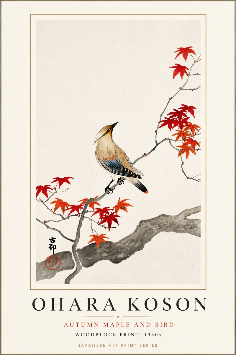 Ohara Koson Autumn Maple and Bird No3 - Juliste