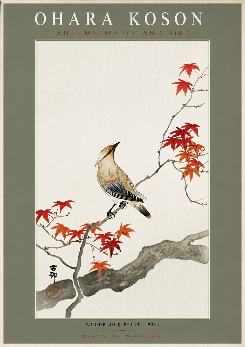 Ohara Koson Autumn Maple and Bird No4 - Juliste
