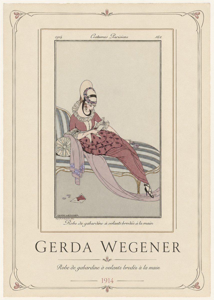 Gerda Wegener Robe De Gabardine À Volants Brodés À La Main I No1 - Juliste