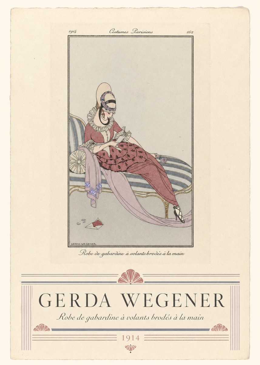 Gerda Wegener Robe De Gabardine À Volants Brodés À La Main I No3 - Juliste