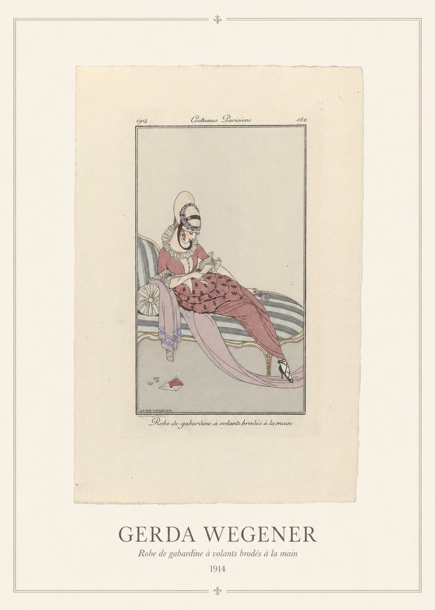 Gerda Wegener Robe De Gabardine À Volants Brodés À La Main I No5 - Juliste