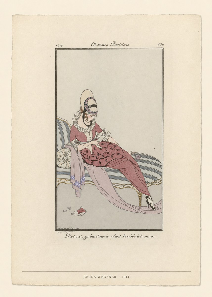 Gerda Wegener Robe De Gabardine À Volants Brodés À La Main I No6 - Juliste