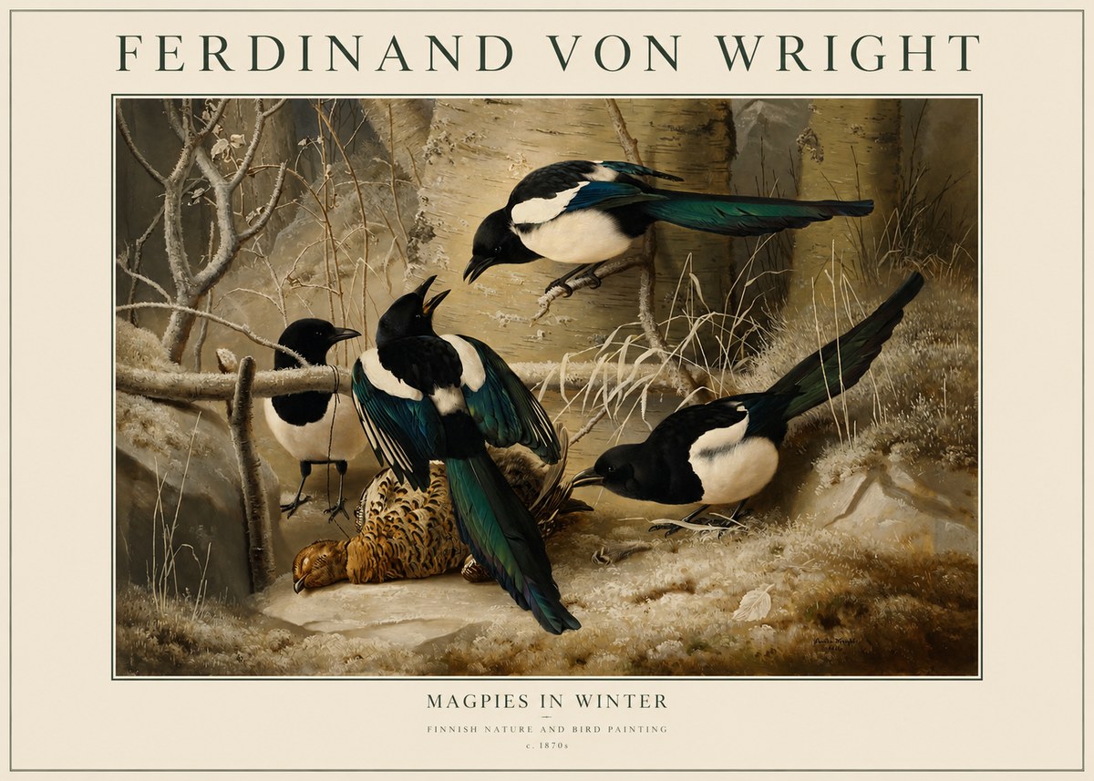 Ferdinand von Wright Magpies in Winter No1 - Juliste