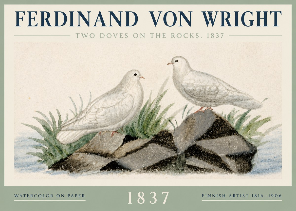 Ferdinand von Wright Two Doves on the Rocks, 1837 No3 - Juliste