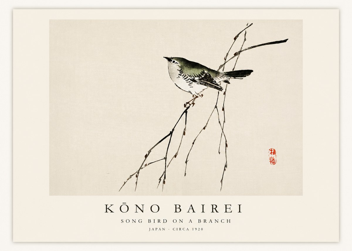Kōno Bairei Song Bird on a Branch No1 - Juliste