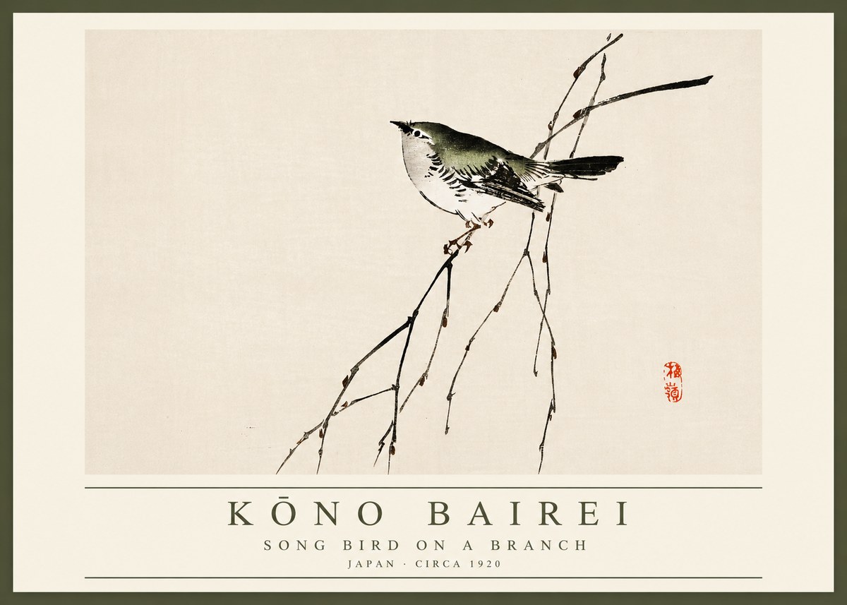 Kōno Bairei Song Bird on a Branch No2 - Juliste