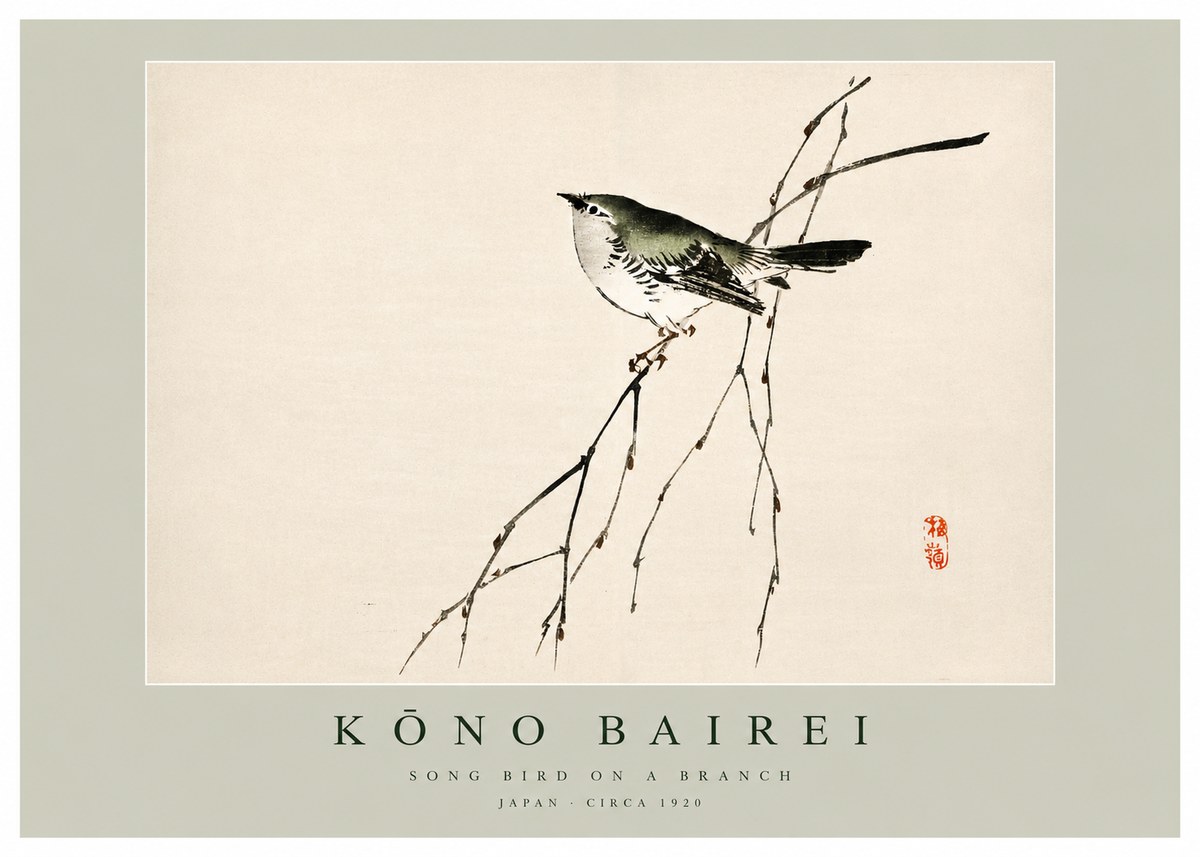 Kōno Bairei Song Bird on a Branch No3 - Juliste