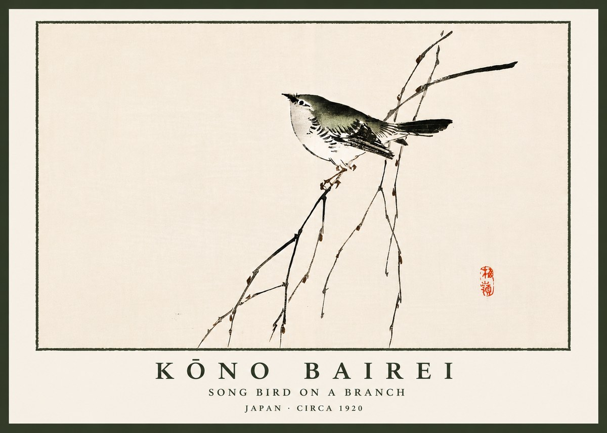Kōno Bairei Song Bird on a Branch No5 - Juliste