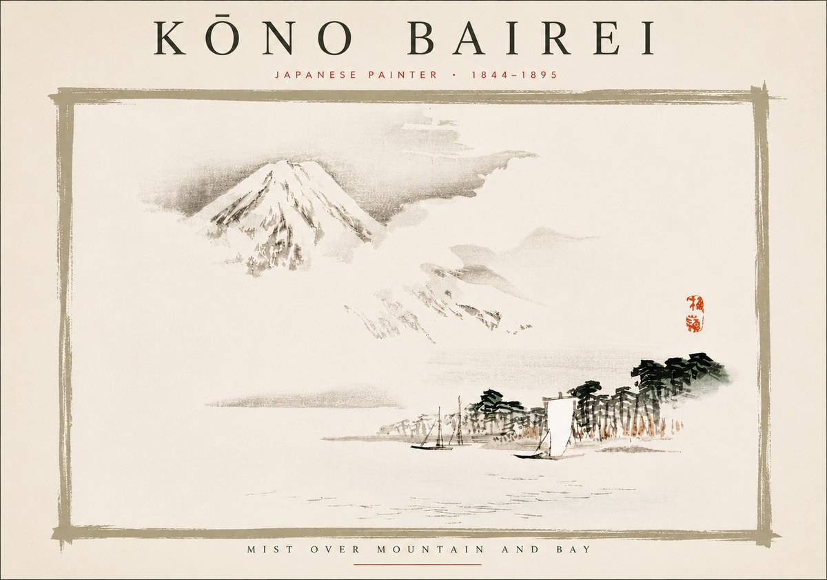 Kōno Bairei Mount Fuji with Boats No6 - Juliste