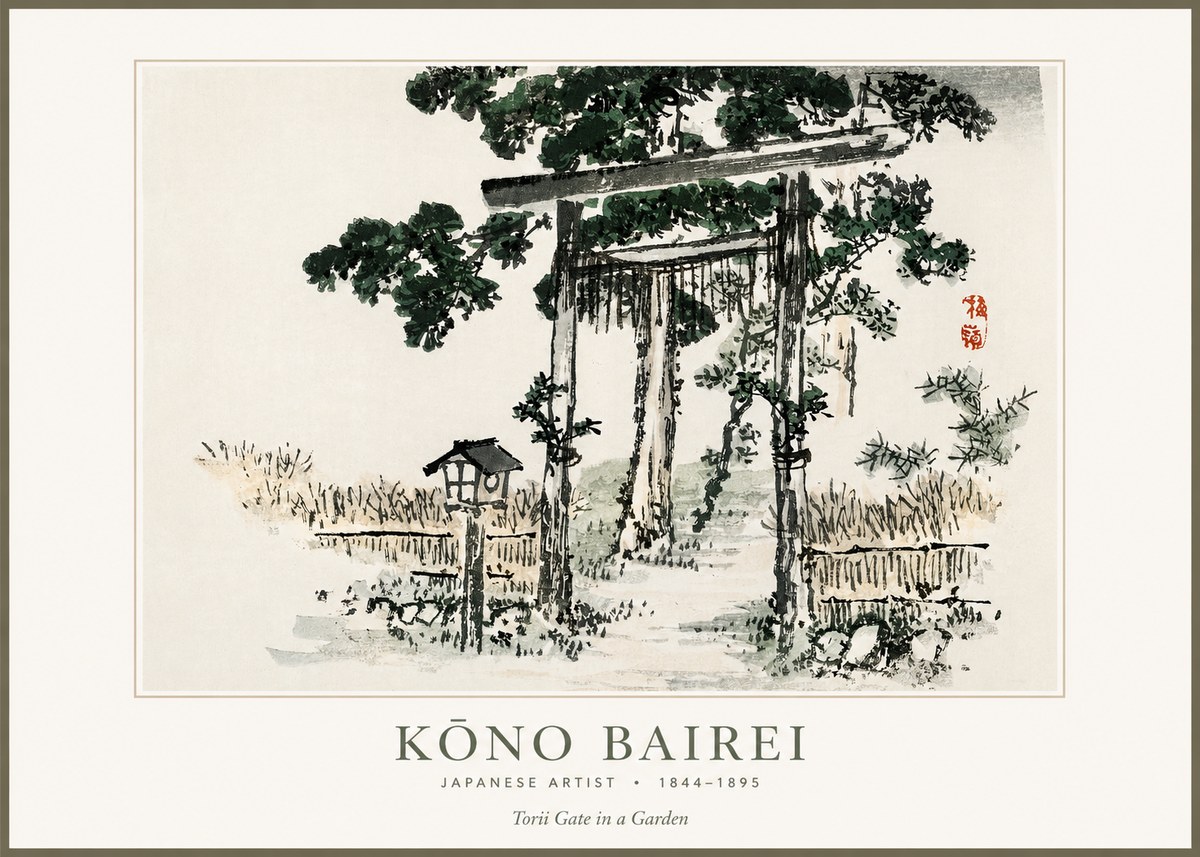 Kōno Bairei Torii Gate in a Garden No1 - Juliste
