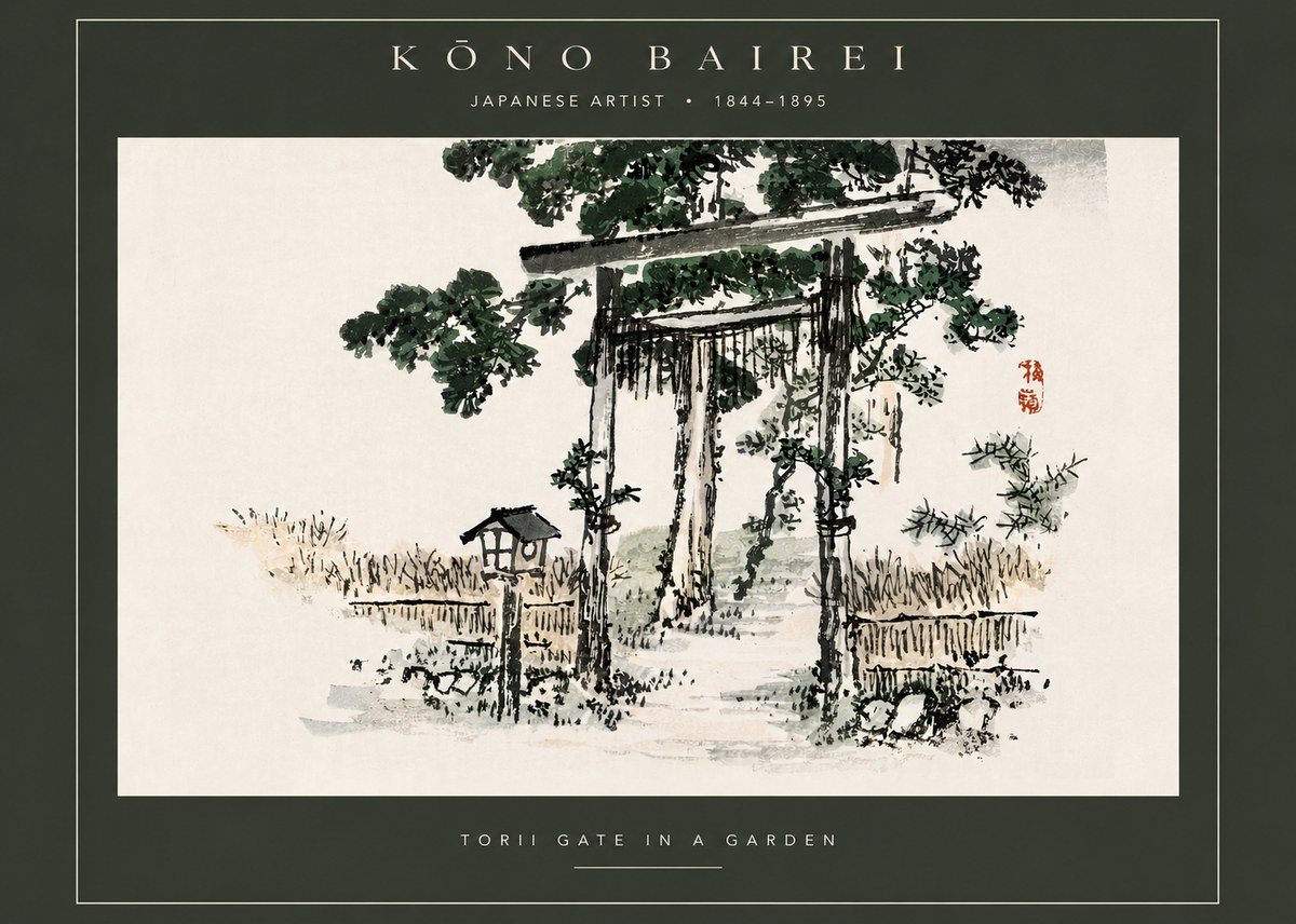 Kōno Bairei Torii Gate in a Garden No5 - Juliste