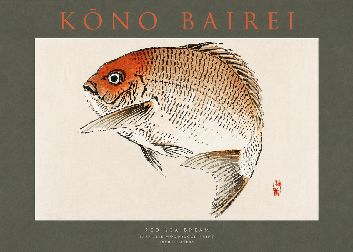 Kōno Bairei Red Sea Bream No2 - Juliste