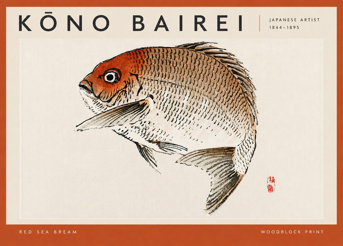 Kōno Bairei Red Sea Bream No4 - Juliste