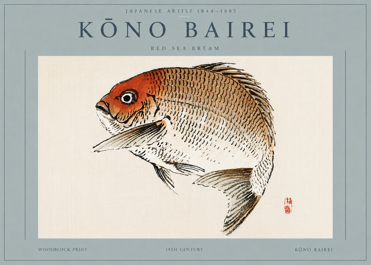 Kōno Bairei Red Sea Bream No5 - Juliste