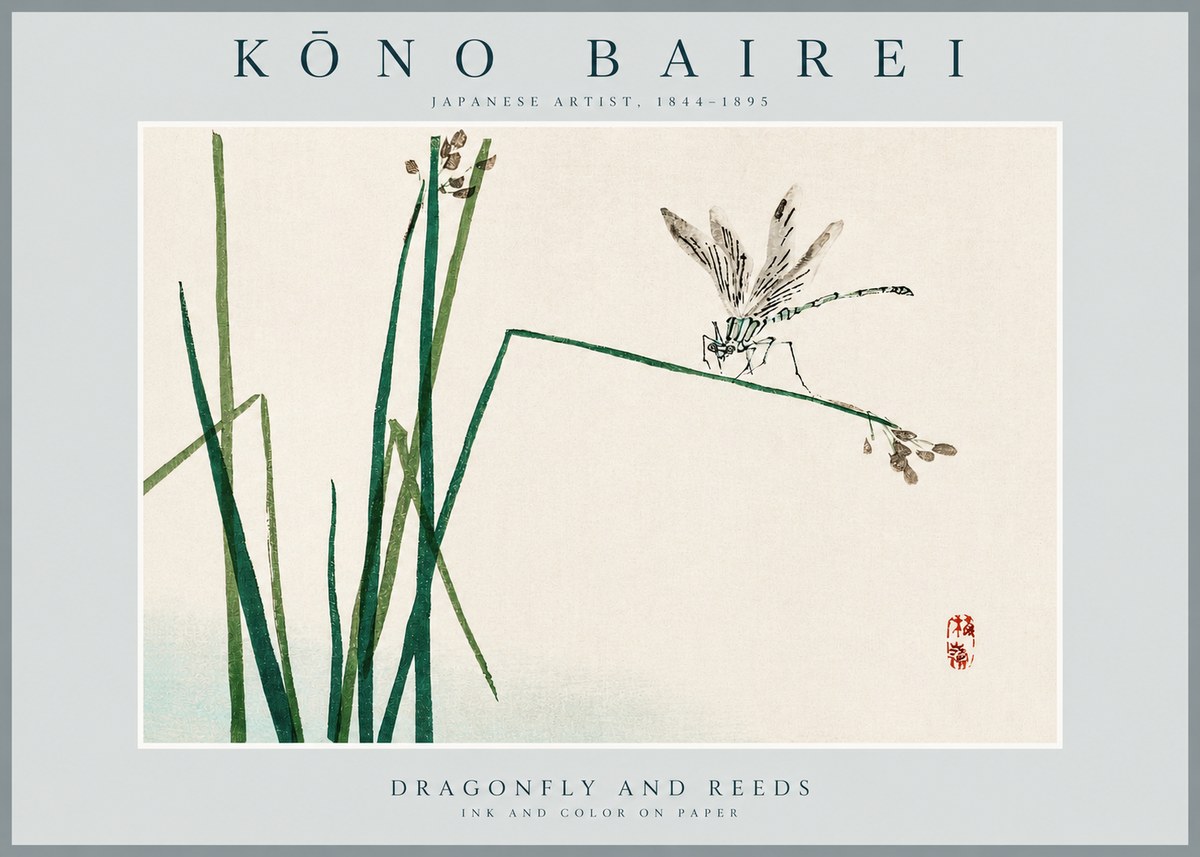 Kōno Bairei Dragonfly and Reeds No2 - Juliste
