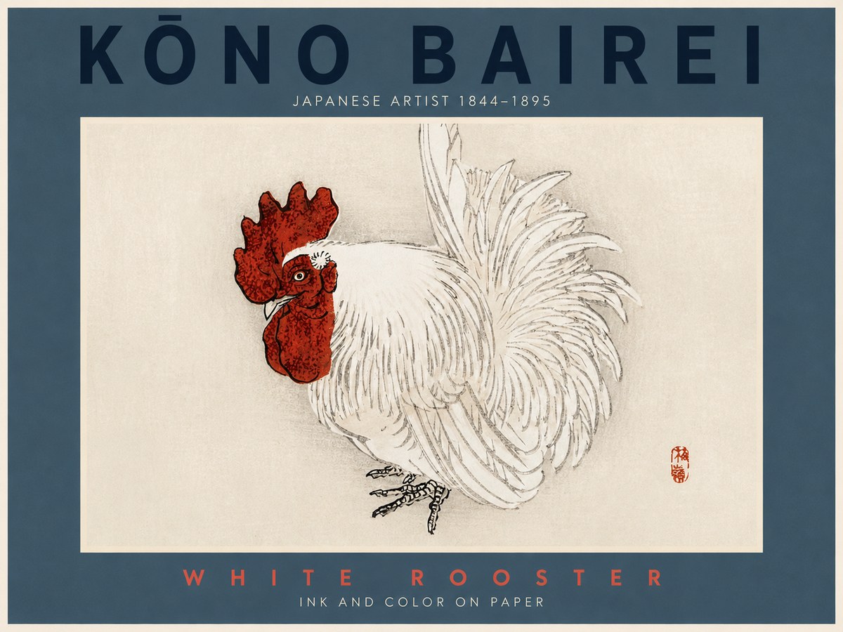 Kōno Bairei White Rooster No2 - Juliste
