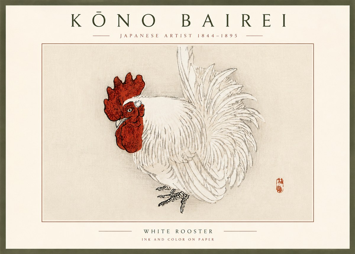 Kōno Bairei White Rooster No3 - Juliste