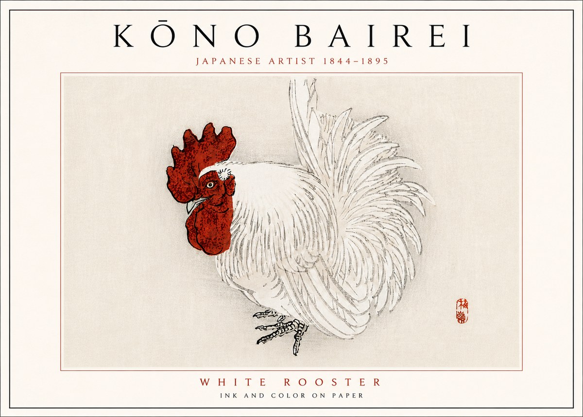 Kōno Bairei White Rooster No6 - Juliste