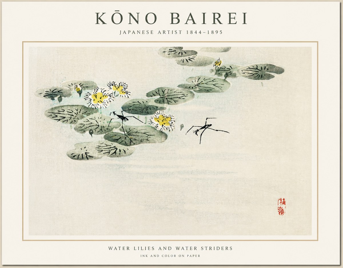 Kōno Bairei Water Lilies and Water Striders No1 - Juliste