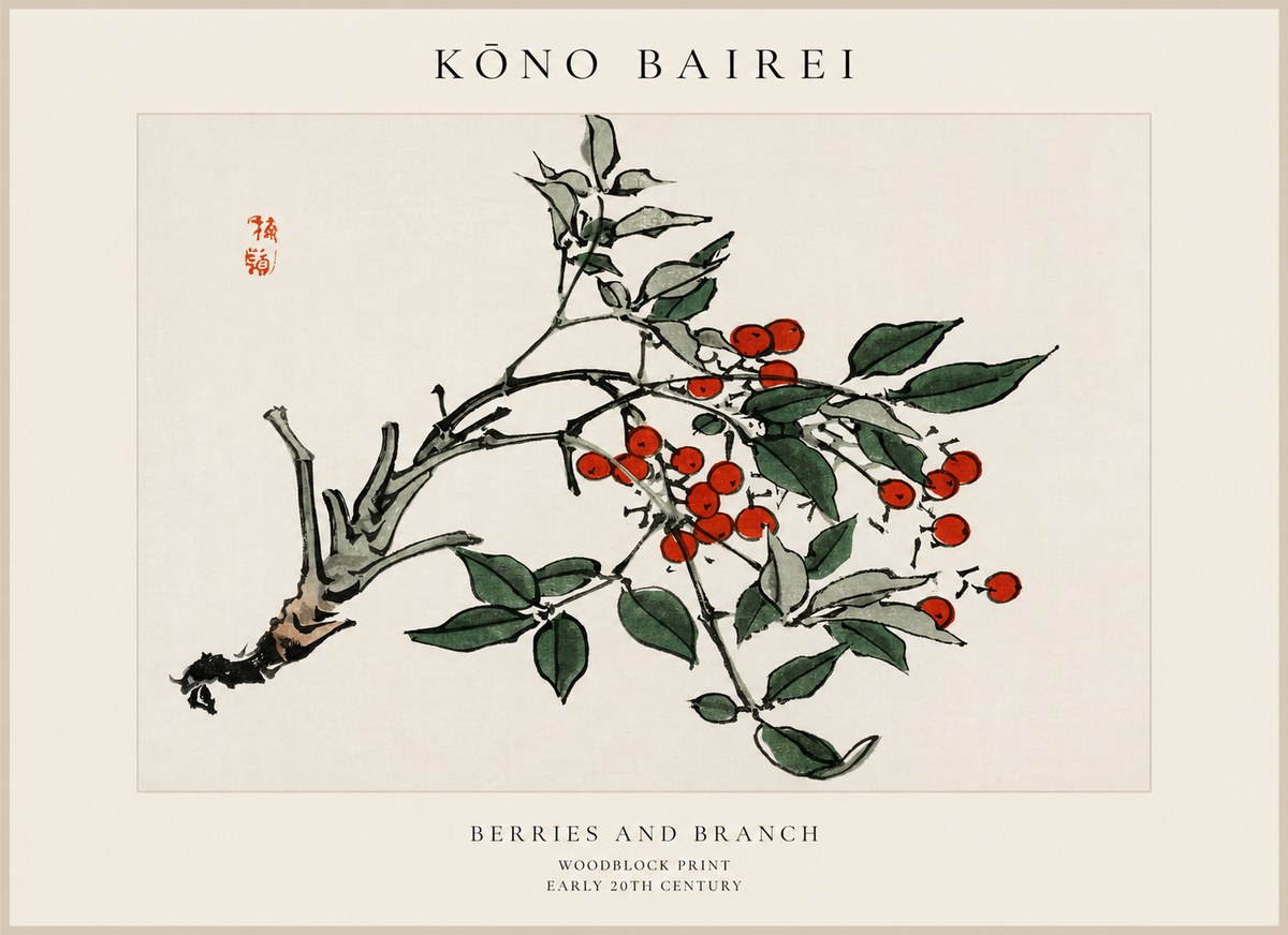 Kōno Bairei Berries and Branch No1 - Juliste