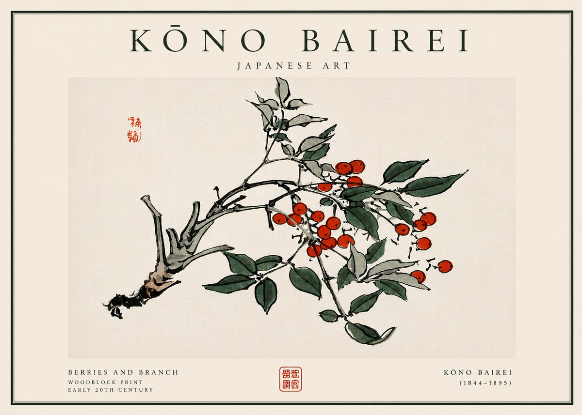 Kōno Bairei Berries and Branch No6 - Juliste
