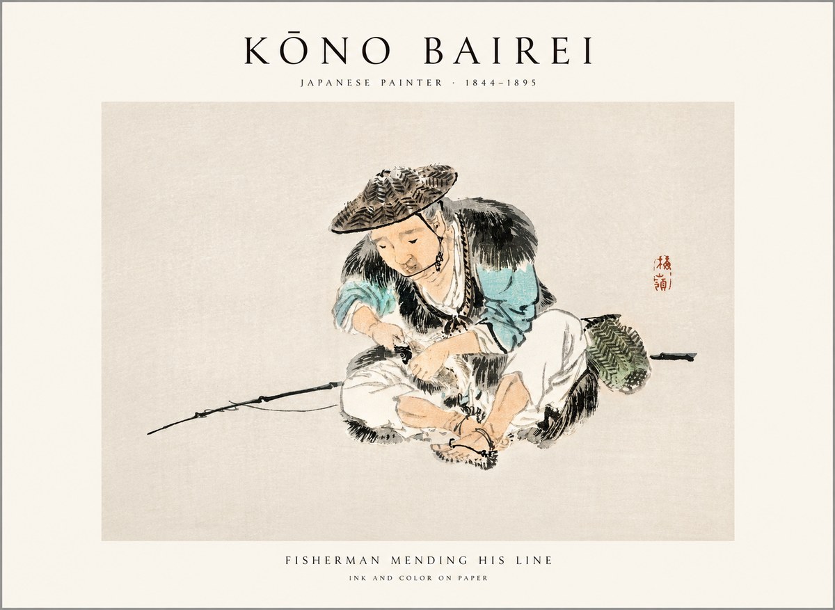 Kōno Bairei Fisherman Mending His Line No1 - Juliste