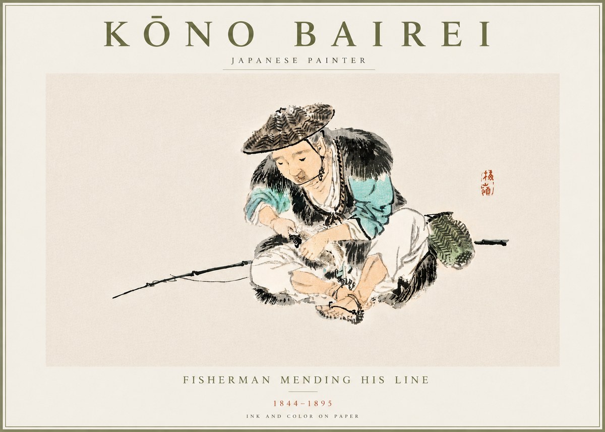 Kōno Bairei Fisherman Mending His Line No5 - Juliste