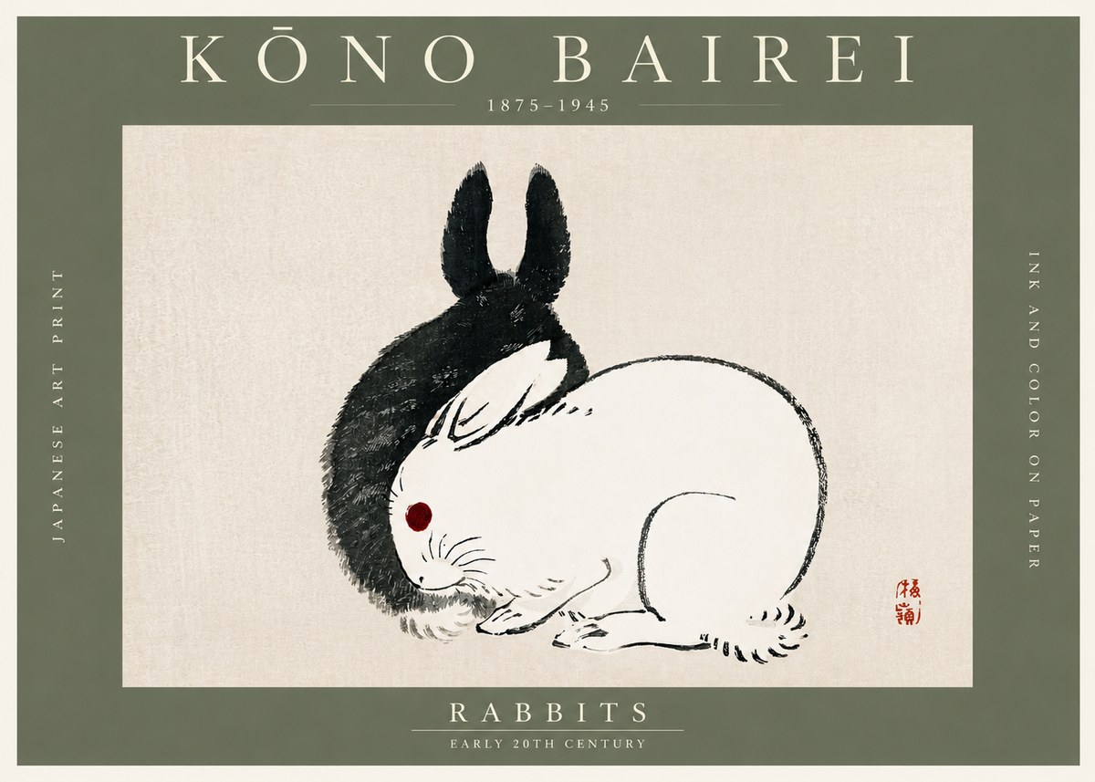 Kōno Bairei Rabbits No3 - Juliste
