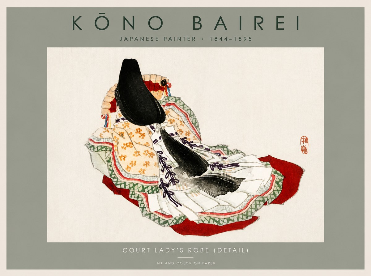 Kōno Bairei Court Lady's Robe (Detail) No2 - Juliste