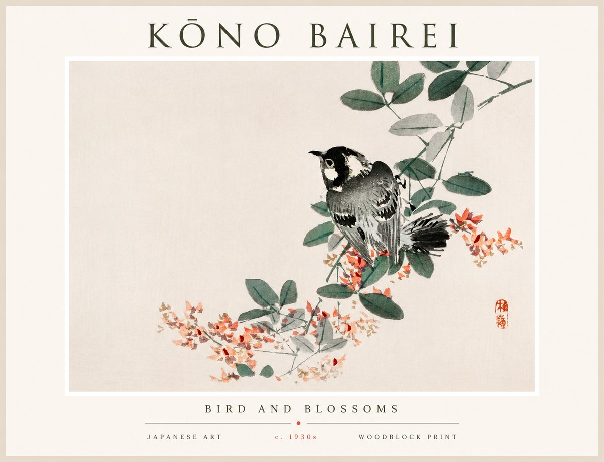 Kōno Bairei Bird and Blossoms No1 - Juliste