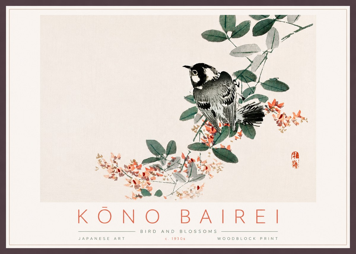 Kōno Bairei Bird and Blossoms No3 - Juliste