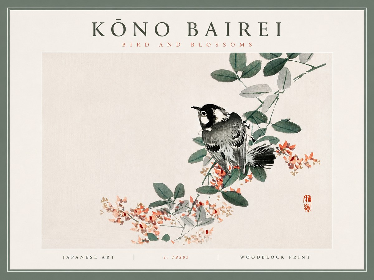 Kōno Bairei Bird and Blossoms No4 - Juliste